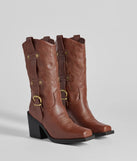 The Homestead Chic Western Faux Leather Boots in brown brings edge and energy to your vibe, ready to elevate any festival look or concert outfit.