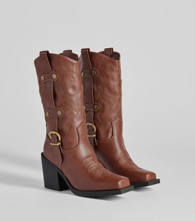 The Homestead Chic Western Faux Leather Boots in brown brings edge and energy to your vibe, ready to elevate any festival look or concert outfit.
