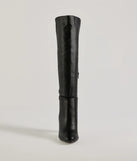Looking Sleek Under-The-Knee Block Heel Boots, a trendy black addition to women's going-out outfits, is ideal for Christmas party outfits, chic NYE attire, or winter night-out looks that keep you on-trend!