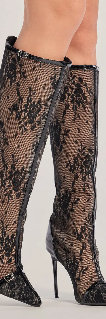 Sultry Strut Sheer Lace Under-The-Knee Boots