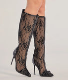 Sultry Strut Sheer Lace Under-The-Knee Boots
