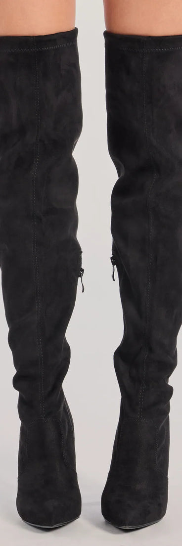 Stylish Moves Over-The-Knee Stiletto Boots, a trendy black addition to women's going-out outfits, is ideal for Christmas party outfits, chic NYE attire, or winter night-out looks that keep you on-trend!
