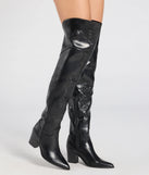 The Sleek Western Vibe Thigh High Cowboy Boots in black brings edge and energy to your vibe, ready to elevate any festival look or concert outfit.