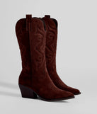 The Country Threads Western Microsuede Cowboy Boots in brown brings edge and energy to your vibe, ready to elevate any festival look or concert outfit.