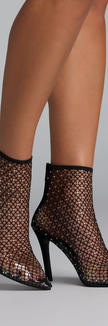 Up To No Good Rhinestone Fishnet Booties