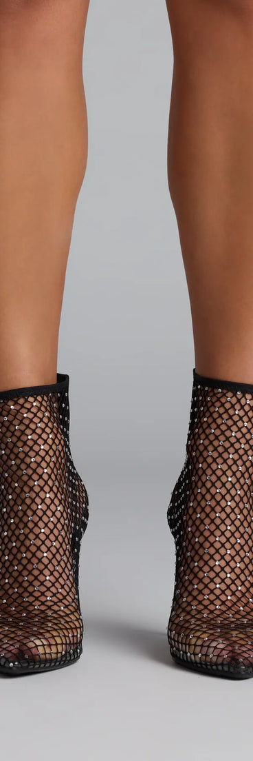 Up To No Good Rhinestone Fishnet Booties
