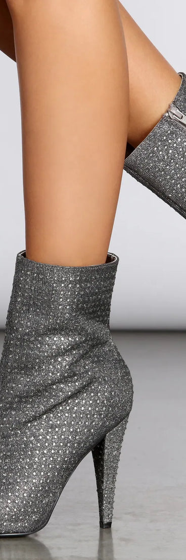 Glitter Mesh Rhinestone Stiletto Booties