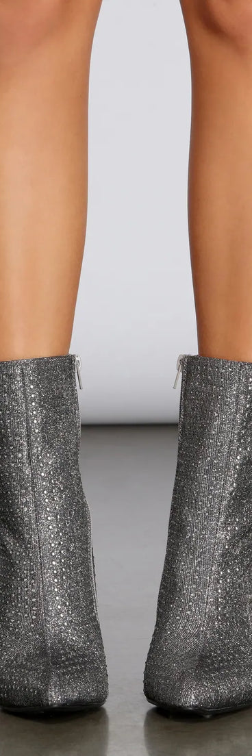 Glitter Mesh Rhinestone Stiletto Booties