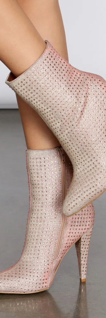 Glitter Mesh Rhinestone Stiletto Booties