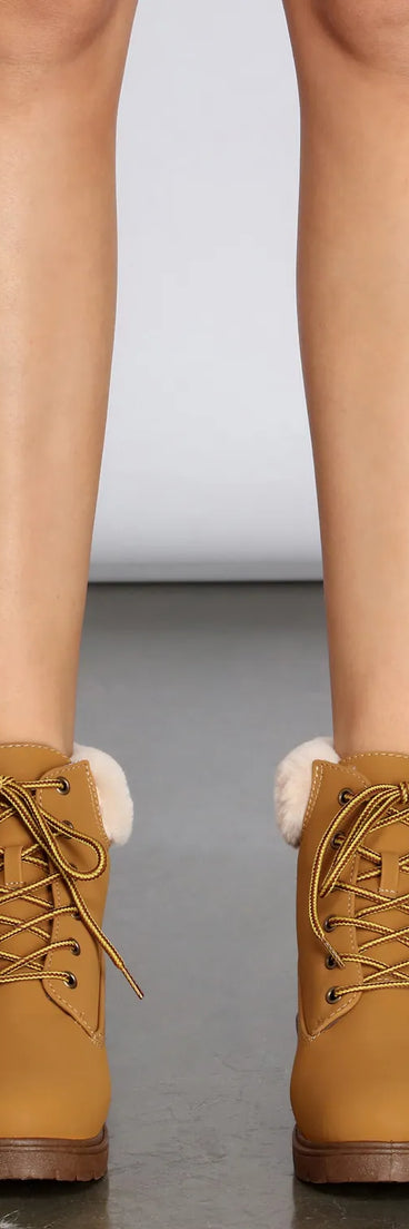 Snow Day Faux Fur Trim Combat Boots