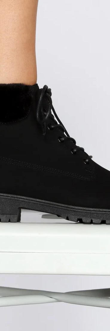 Snow Day Faux Fur Trim Combat Boots