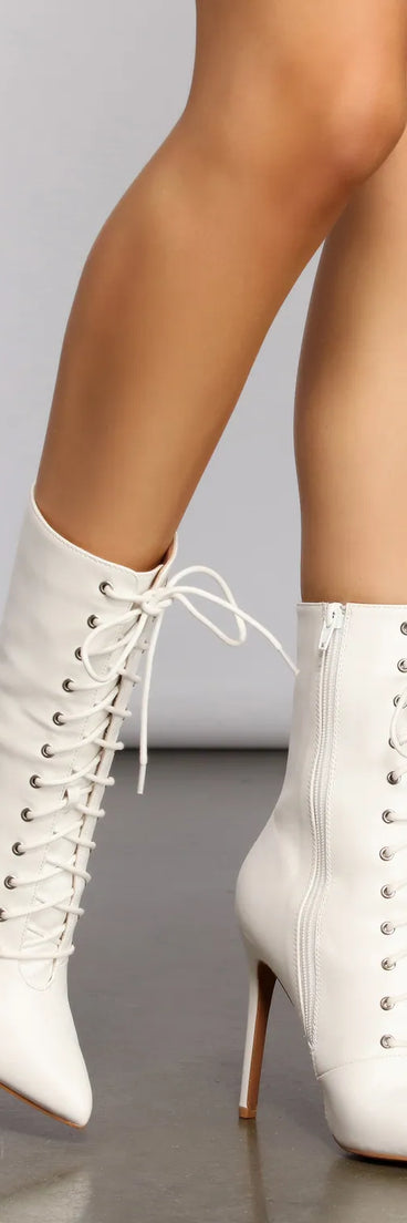 Lace Up Faux Leather Stiletto Booties