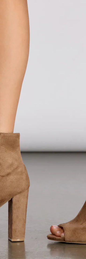 Pretty In Peep Toe Faux Suede Booties