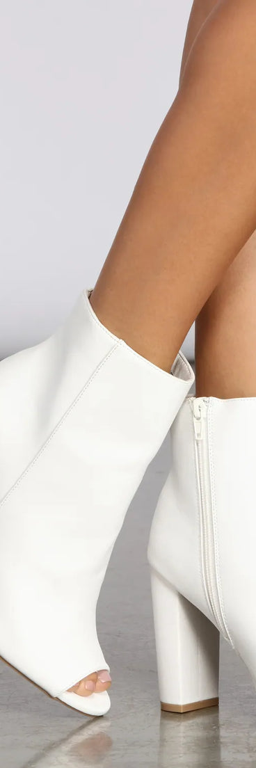 Point The Way Peep Toe Faux Leather Bootie