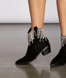 Black Rhinestone Cowgirl Fringe Booties