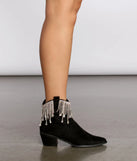 Black Rhinestone Cowgirl Fringe Booties