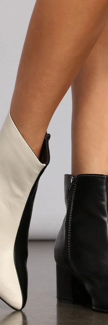 Dual Tone Faux Leather Pointed Toe Booties