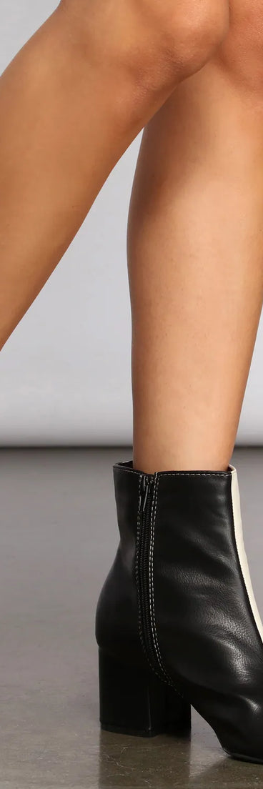 Dual Tone Faux Leather Pointed Toe Booties