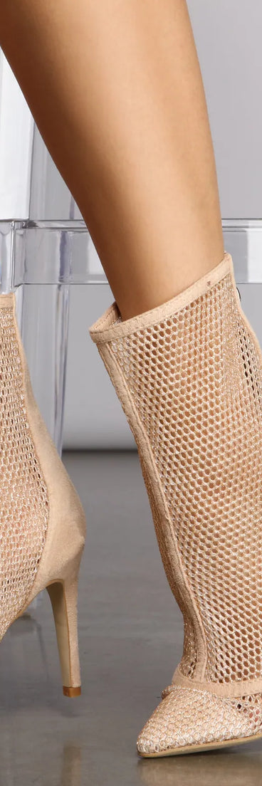 Glitter Fishnet Stiletto Booties