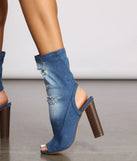 Distressed Denim Block Heel Booties