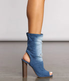 Distressed Denim Block Heel Booties