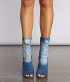 Distressed Denim Block Heel Booties