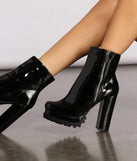 Faux Patent Leather Lug Booties