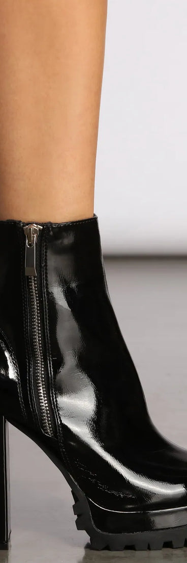 Faux Patent Leather Lug Booties