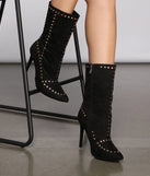 Faux Suede Studded Glam Stiletto Booties