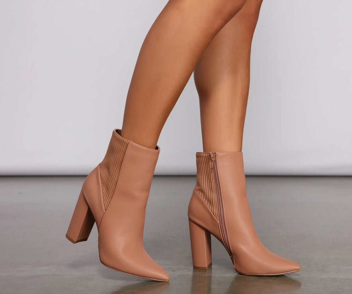 faux leather block heel booties