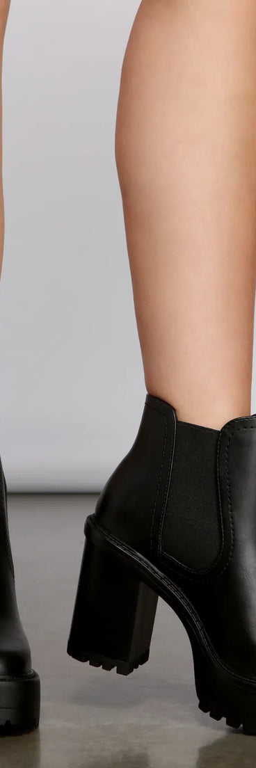 On the Edge Faux Leather Stacked Booties