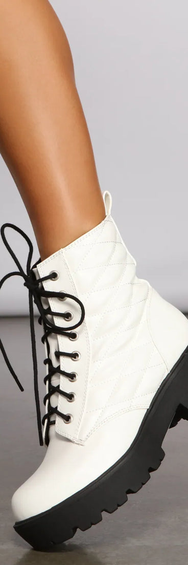 Glam It Up Faux Leather Quilted Combat Booties