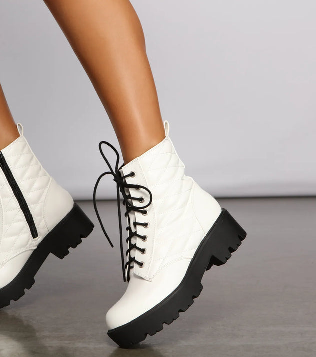 Glam It Up Faux Leather Quilted Combat Booties