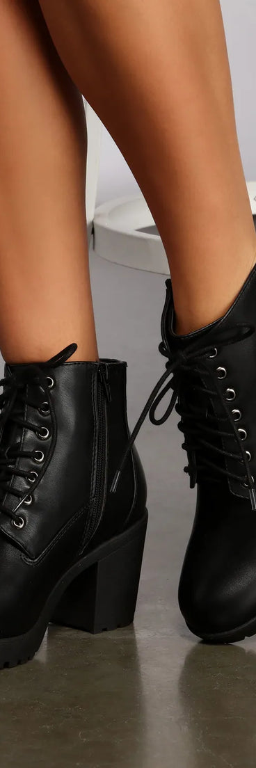 Stepping Up Faux Leather Lug Booties