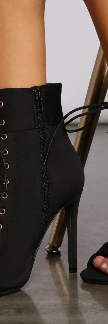 Lace Up Peep Toe Stiletto Heel Booties