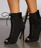 Lace Up Peep Toe Stiletto Heel Booties