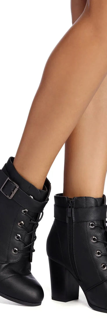 Lace Up And Buckle Booties