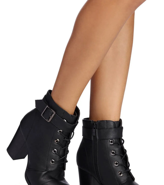 Lace Up And Buckle Booties