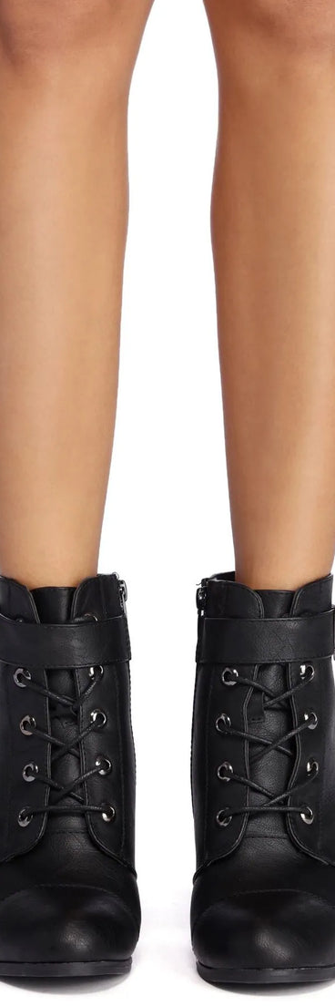 Lace Up And Buckle Booties