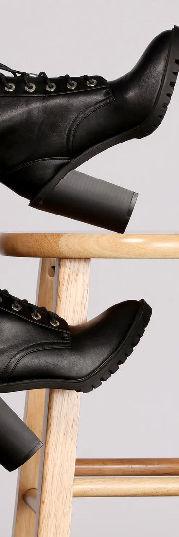 Faux Leather Lace Lug Boots