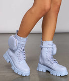 Faux Leather Lug Boots With Pocket