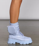 Faux Leather Lug Boots With Pocket