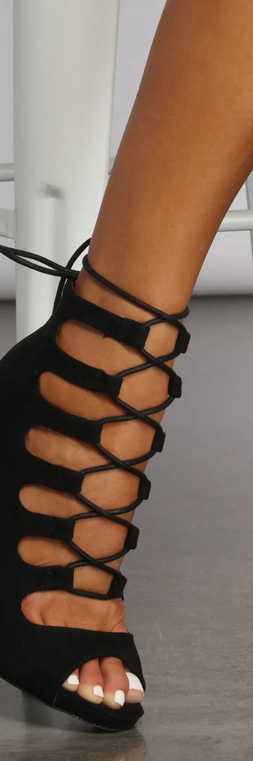 Daring Diva Lace Up Stiletto Heels