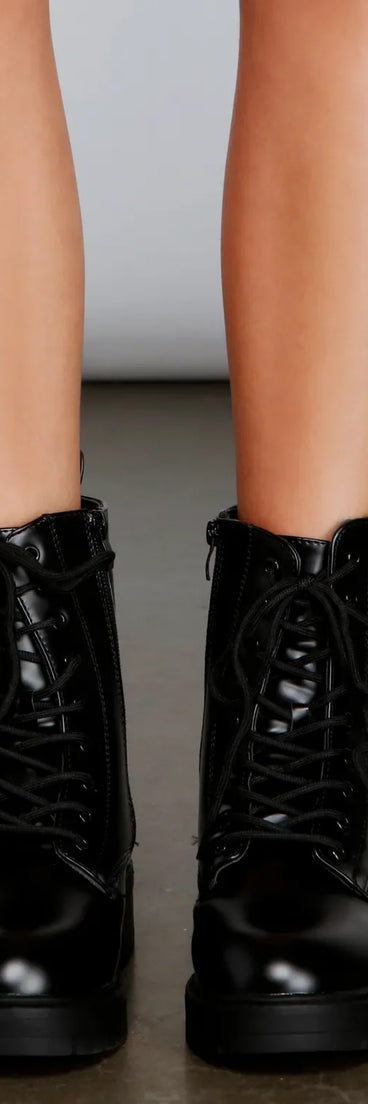 Lace Up Faux Leather Combat Boots