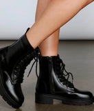 Lace Up Faux Leather Combat Boots