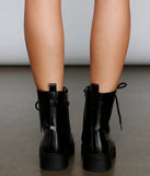 Lace Up Faux Leather Combat Boots