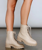 Lace Up Faux Leather Combat Boots
