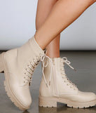 Lace Up Faux Leather Combat Boots