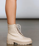 Lace Up Faux Leather Combat Boots