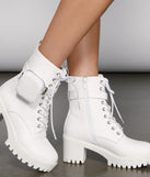 Faux Leather Combat Boots With Pouch